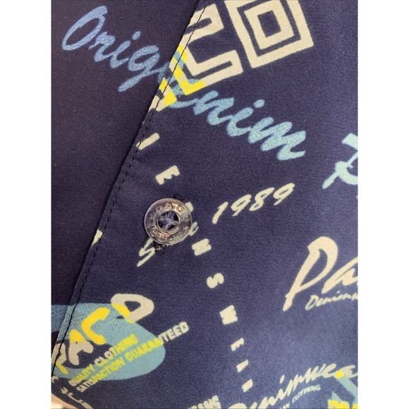 Vintage Paco Jeans Co Short Sleeve Shirt Size Y2K Blue Button Graphic Collar - Picture 6 of 6